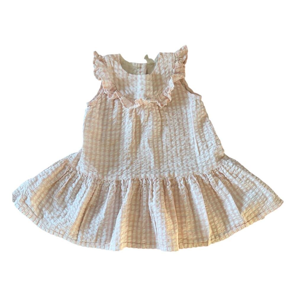 H&M Pink Seersucker Check Dress Ruffle Collar Girls 2T